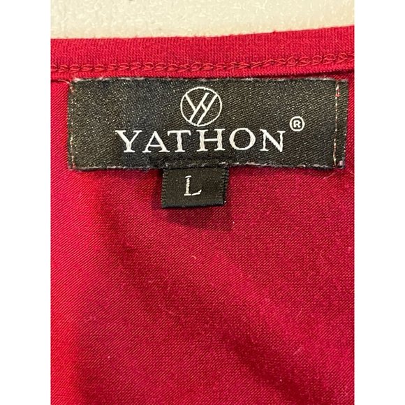 YATHON Women Empire Waist Dress Front Button Balloon Sleeve Maroon Size Large - Picture 8 of 10